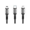 Dc62 3in1 Type-c To 60w Type-c / 12w Lightning / 15w Micro 1.2m Hızlı Şarj Kablo - Siyah