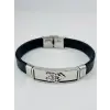 Siyah Deri / Çelik  Erkek Deri Bileklik 20 Cm  - Ebl0105