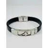 Siyah Deri / Çelik  Erkek Deri Bileklik 20 Cm  - Ebl0128