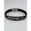 Siyah Deri / Çelik  Erkek Deri Bileklik 20 Cm  - Ebl0085