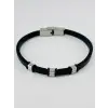 Siyah Deri / Çelik  Erkek Deri Bileklik 20 Cm  - Ebl0096