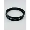 Siyah Deri / Çelik  Erkek Deri Bileklik 20 Cm  - Ebl076