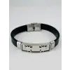 Siyah Deri / Çelik  Erkek Deri Bileklik 20 Cm  - Ebl0099