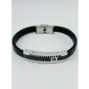 Siyah Deri / Çelik  Erkek Deri Bileklik 20 Cm  - Ebl0084