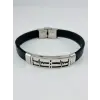 Siyah Deri / Çelik  Erkek Deri Bileklik 20 Cm  - Ebl0108