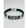 Siyah Deri / Çelik  Erkek Deri Bileklik 20 Cm  - Ebl0102