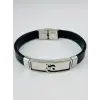 Siyah Deri / Çelik  Erkek Deri Bileklik 20 Cm  - Ebl0113