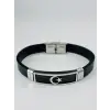 Siyah Deri / Çelik  Erkek Deri Bileklik 20 Cm  - Ebl0124
