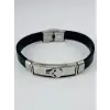 Siyah Deri / Çelik  Erkek Deri Bileklik 20 Cm  - Ebl0089