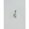 Rodyum Zirkon Taşlı Çelik Göbek Bar Uzunluğu : 13 Mm / Bar Kalınlığı 1.41 Mm /  - Pg0092
