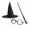 Harry Potter Tarzı Çocuk Seti (siyah Keçe Şapka, Asa, Gözlük)