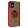İphone 12 Kılıf Montreal Yüzüklü Silikon Kapak - Kırmızı