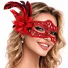 Kırmızı Tüylü Balo Maskesi Kadın Parti Aksesuarı