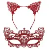 Lüks Kırmızı Dantel Taçlı Maske Seti 2 No - Parti, Balo, Kostüm Aksesuarı