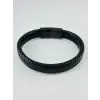 Siyah Deri / Çelik  Erkek Deri Bileklik 20 Cm  - Ebl0065