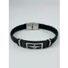 Siyah Deri / Çelik  Erkek Deri Bileklik 20 Cm  - Ebl0111