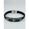 Siyah Deri / Çelik  Erkek Deri Bileklik 20 Cm  - Ebl0121