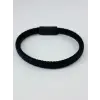 Siyah - Lacivert Deri / Çelik  Erkek Deri Bileklik 20 Cm  - Ebl0052
