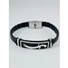 Siyah Deri / Çelik  Erkek Deri Bileklik 20 Cm  - Ebl0120