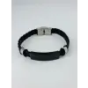 Siyah Deri  / Çelik  Erkek Deri Bileklik 20 Cm  - Ebl0031