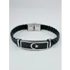 Siyah Deri / Çelik  Erkek Deri Bileklik 20 Cm  - Ebl0125