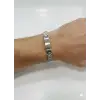 Siyah Deri / Çelik  Erkek Deri Bileklik 20 Cm  - Ebl0036
