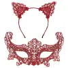 Romantik Kırmızı Dantel Maske Seti – Kedi Kulaklı Taç Ve Maske 3 No