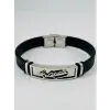Siyah Silikon / Çelik  Erkek Deri Bileklik 20 Cm  - Ebl0117