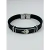 Siyah Silikon / Çelik  Erkek Deri Bileklik 20 Cm  - Ebl0100