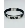 Siyah Silikon / Çelik  Erkek Deri Bileklik 20 Cm  - Ebl0110