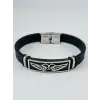 Siyah Silikon / Çelik  Erkek Deri Bileklik 20 Cm  - Ebl0127