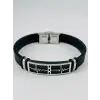 Siyah Silikon / Çelik  Erkek Deri Bileklik 20 Cm  - Ebl0118
