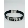 Siyah Silikon / Çelik  Erkek Deri Bileklik 20 Cm  - Ebl0116