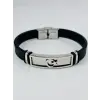 Siyah Silikon / Çelik  Erkek Deri Bileklik 20 Cm  - Ebl0122