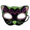 Siyah Kadife Kaplama Üzeri Pembe Yeşil Sim İşlemeli Kedi Maskesi 20x13 Cm