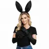Siyah Parlak Tavşan Kulak Ve 40 Cm Parlak Siyah Eldiven Kostüm Seti