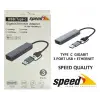 Speed UET01 10-100-1000 USB - Type c 3 Port USB 3.0 Çoklayıcı Gigabit Ethernet Çevirici (KDO)