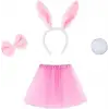 Tavşan Tacı Eteği Papyonu Ve Kuyruk Kostüm  Seti Pembe Renk Çocuk Boy