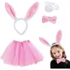 Tavşan Tacı Eteği Papyonu Ve Kuyruk Kostüm  Seti Pembe Renk Çocuk Boy