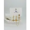   Zirkon Taşlı Pirinç Üçlü Kombin Küpe - Kp00545