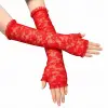Uzun Zarif Dantel Eldiven Parmaksız Kırmızı 35 Cm