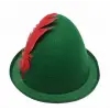 Yeşil Renk Kırmızı Tüylü Peter Pan Şapkası Robin Hood Şapkası 24x23 Cm