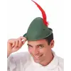 Yeşil Renk Kırmızı Tüylü Peter Pan Şapkası Robin Hood Şapkası 24x23 Cm