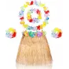Yetişkin Çocuk Hawaii Parti Seti - 40 Cm Naturel Etek + Çiçek Aksesuarlar (5 Parça)