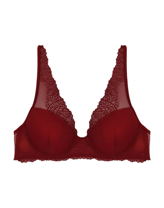 Dantelli Süngerli Kırmızı Sütyen 3912