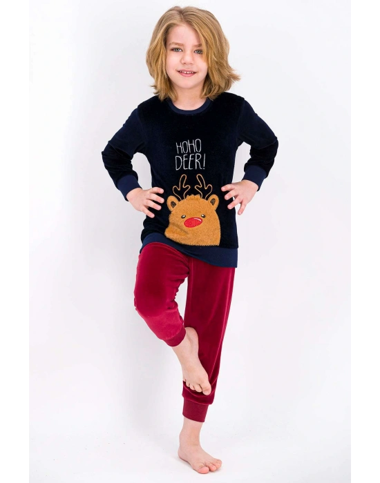 Rolypoly Hoho Deer Lacivert Erkek Çocuk Kadife Pijama Takımı