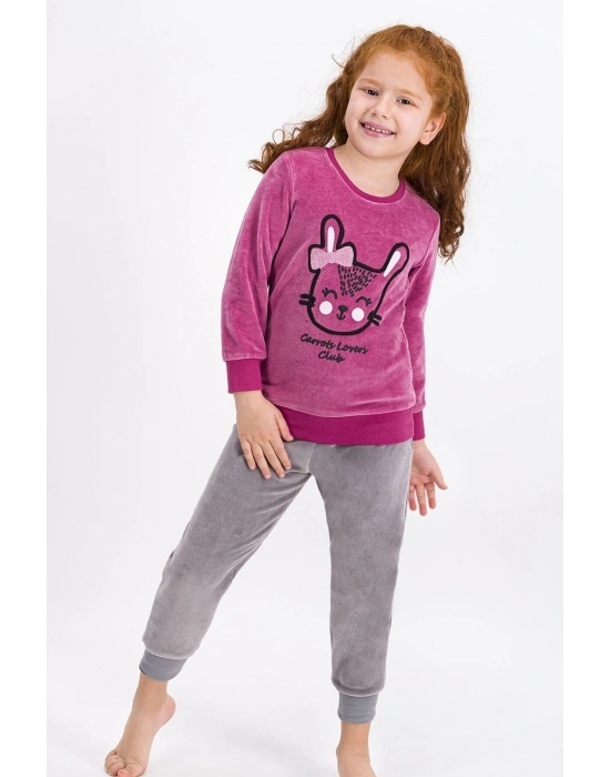 Kız Çocuk Pembe Rolypoly Rabbit Club Kadife Eşofman Takımı