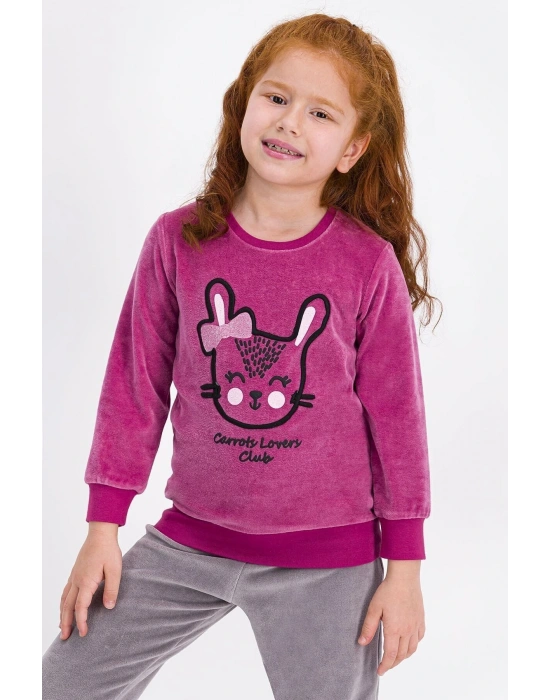 Kız Çocuk Pembe Rolypoly Rabbit Club Kadife Eşofman Takımı