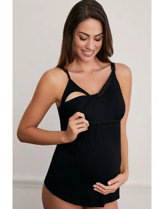 Kadın Siyah Lohusa Hamile Emzirme Atlet Burdagel- Ersk510