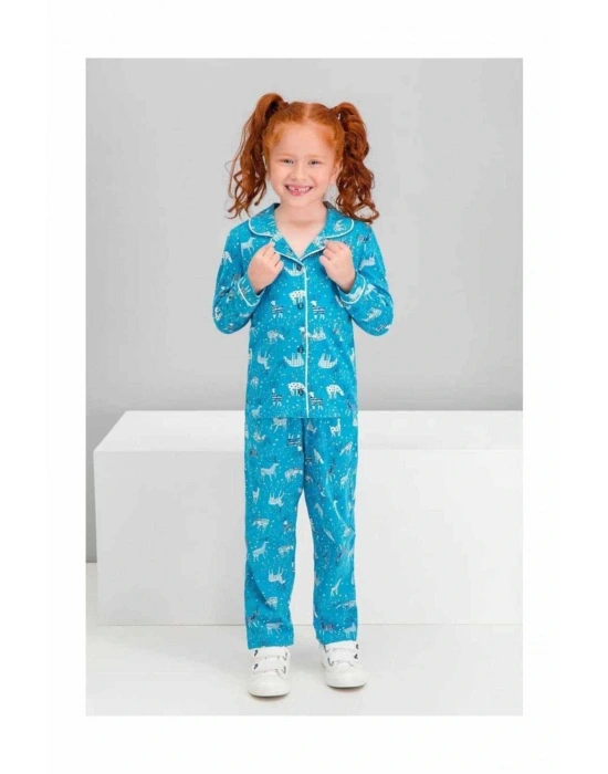Kız Çocuk Deer Petrol Gömlek Pijama Takımı